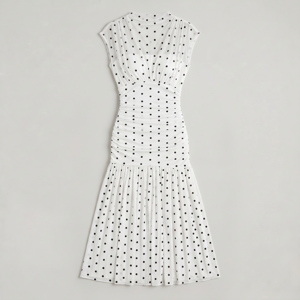 Women’s Polka Dot Ruched High Neck Maxi Dress