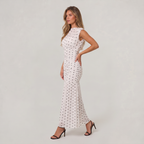 Women’s Polka Dot Ruched High Neck Maxi Dress