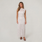 Women’s Polka Dot Ruched High Neck Maxi Dress
