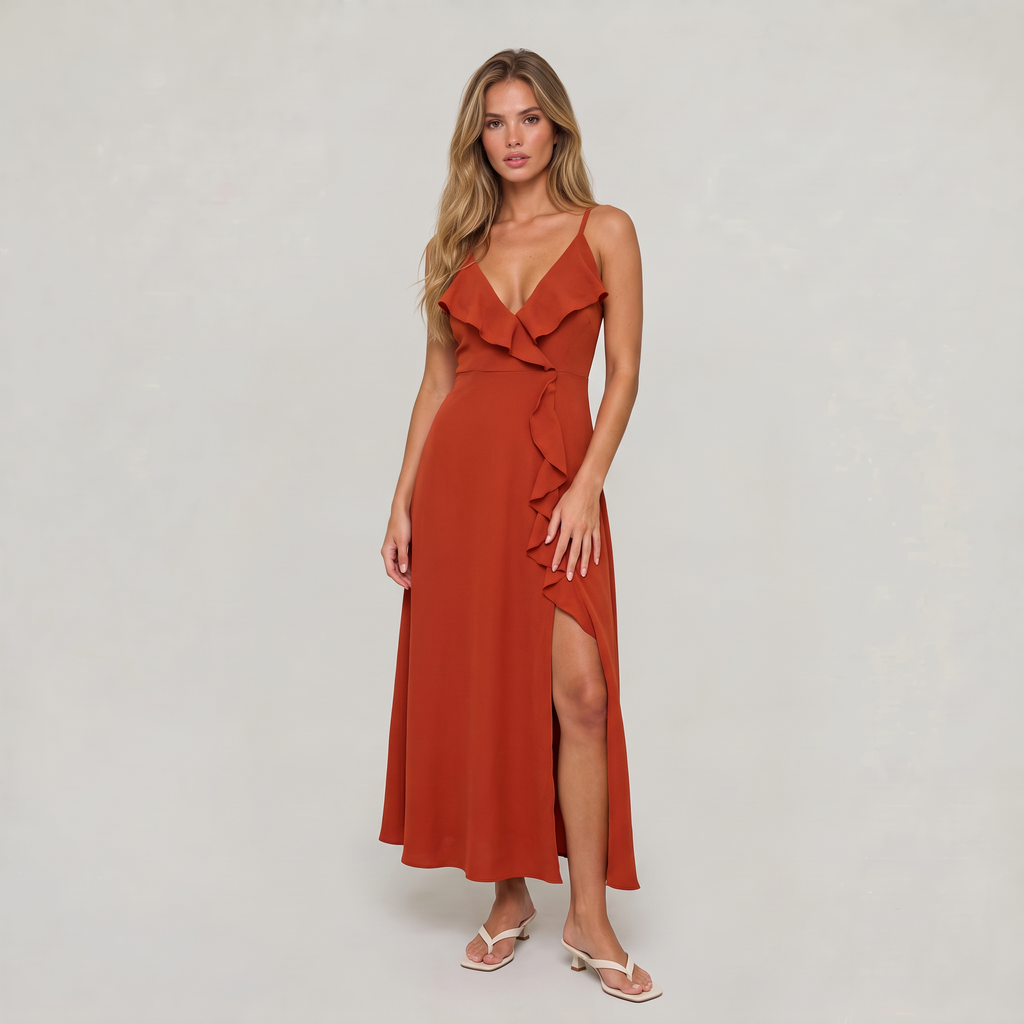 Women’s Ruffle Side Split Maxi Dress