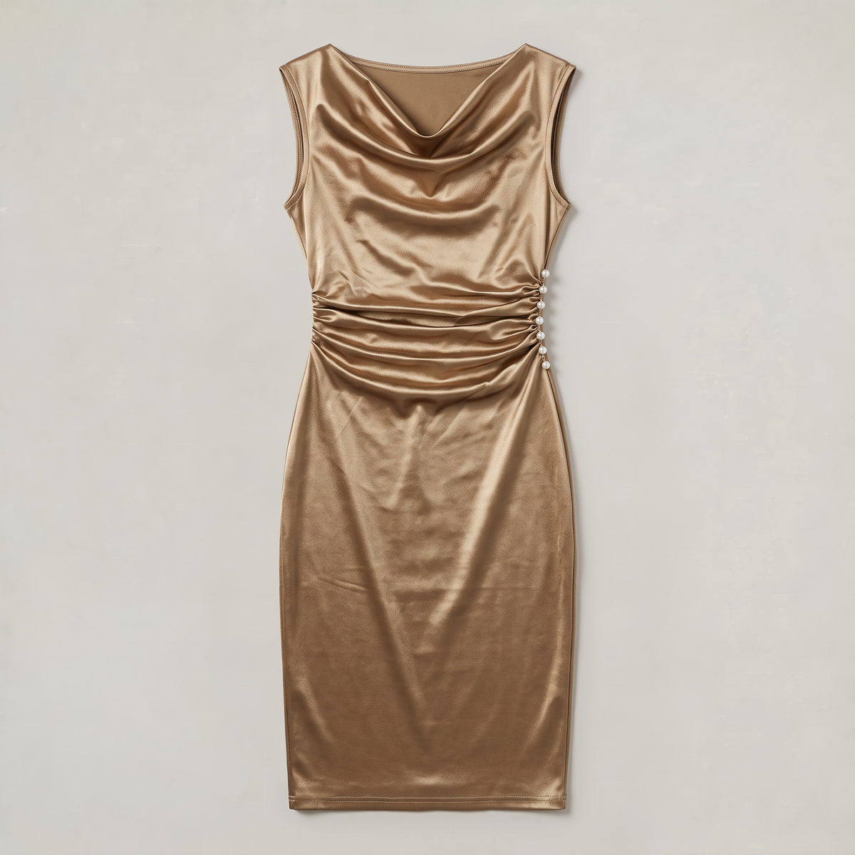 Women’s Satin Midi Dress Draped Pearl Detail