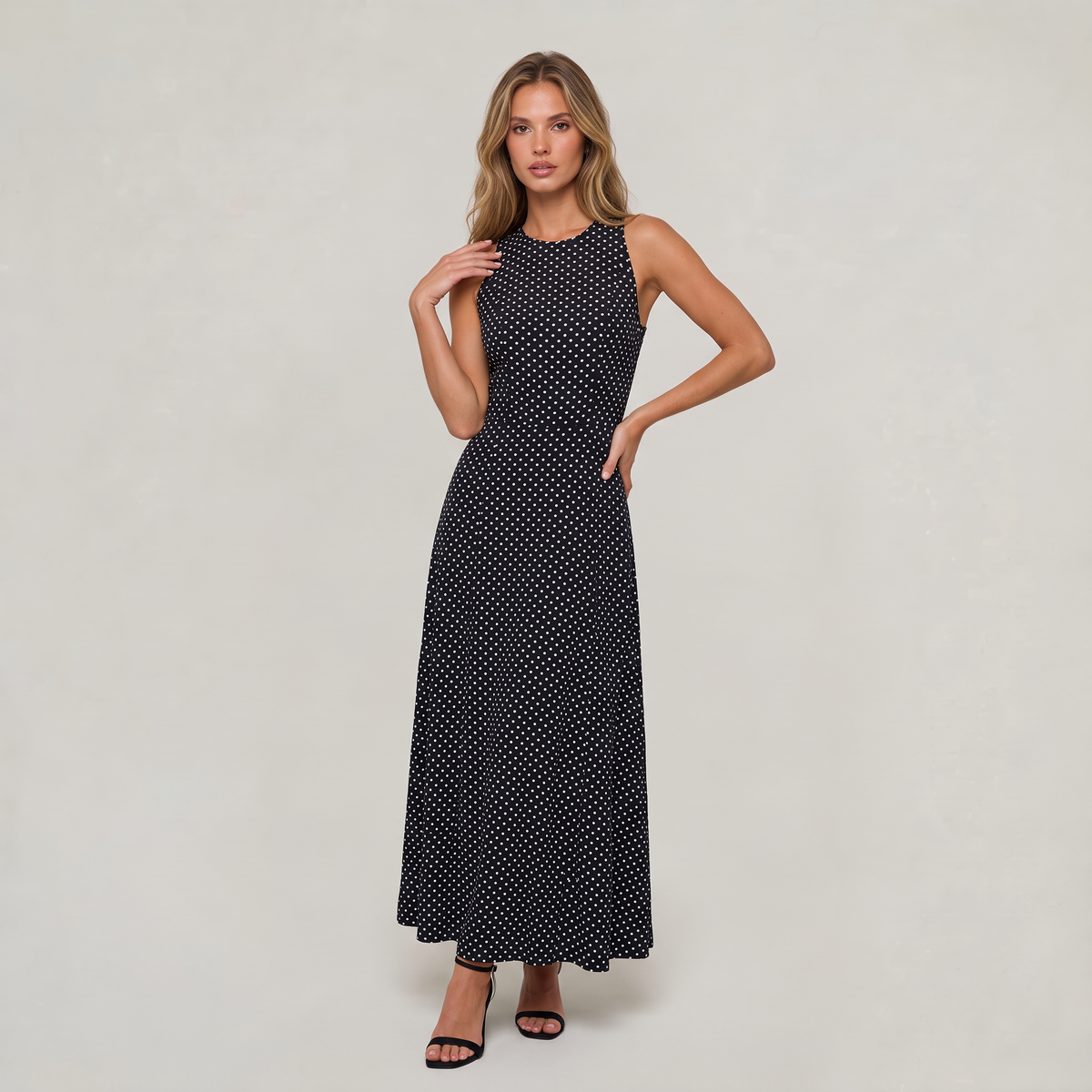 Women’s Sleeveless Polka Dot Maxi Dress