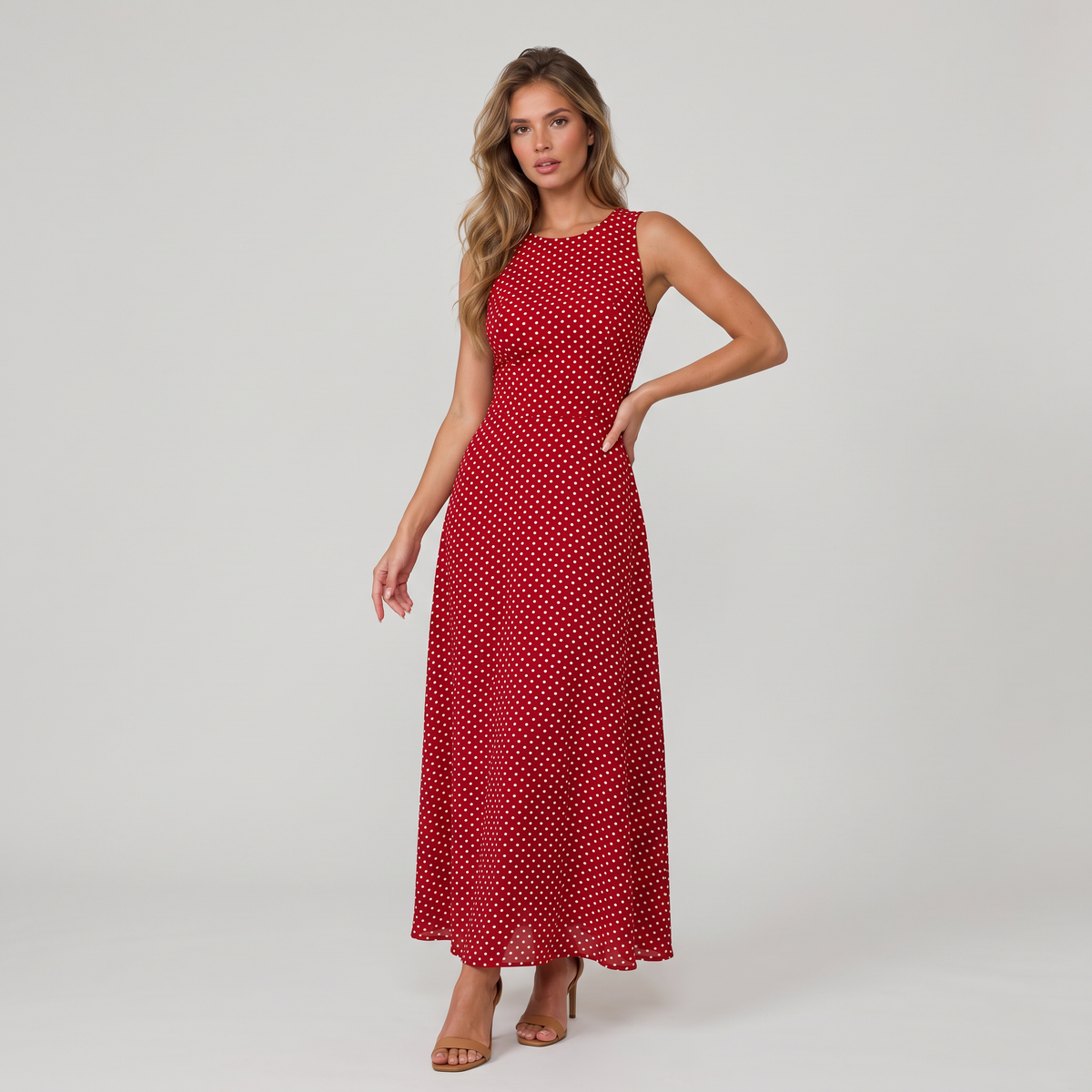 Women’s Sleeveless Polka Dot Maxi Dress