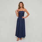 Women’s Strapless Ruched Polka Dot Maxi Dress