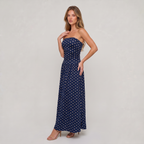 Women’s Strapless Ruched Polka Dot Maxi Dress