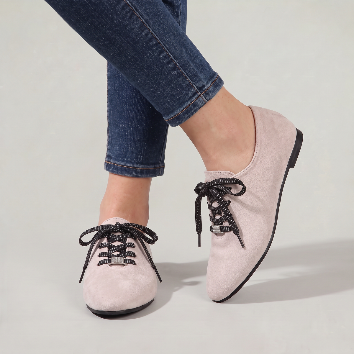 Women’s Suede Look Ballet Flats Lace-Up Gymerina Style