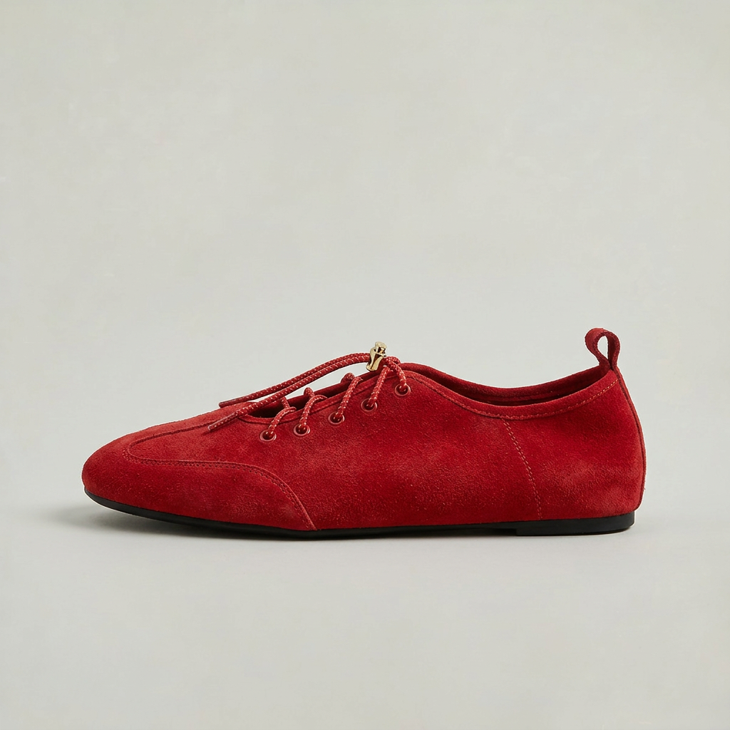 Women's Suede Look Lace-Up Ballet Flats