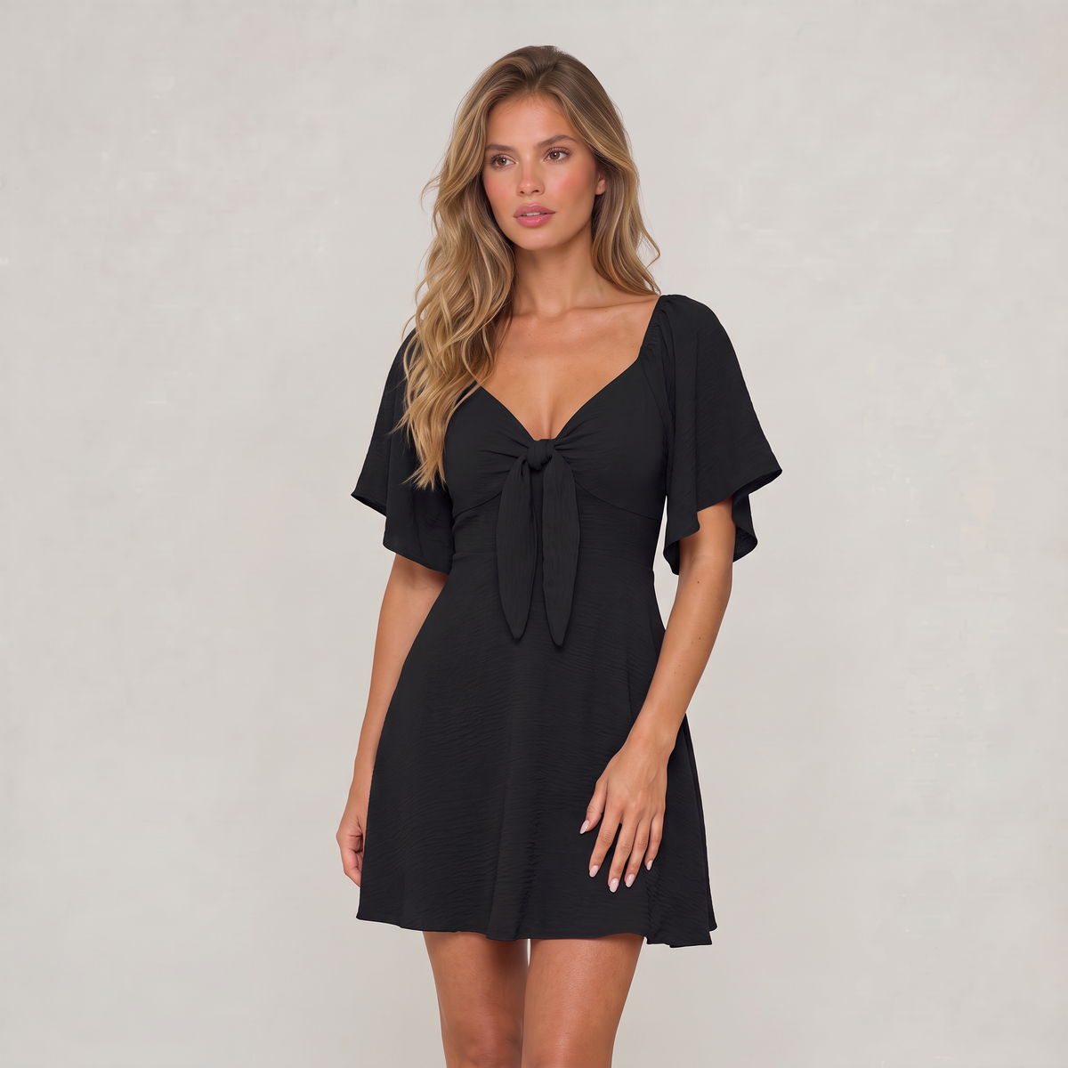 Women’s Tie Front Flutter Sleeve Mini Dress