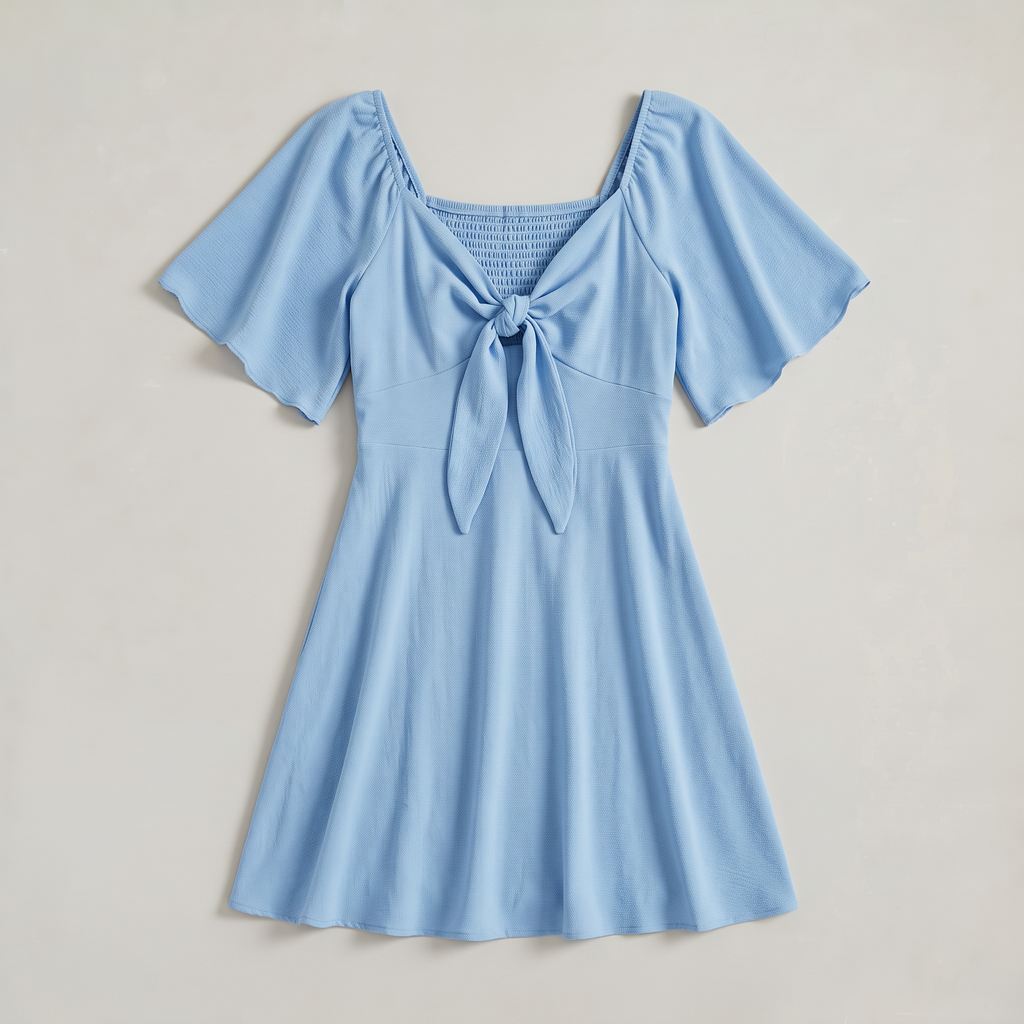 Women’s Tie Front Flutter Sleeve Mini Dress