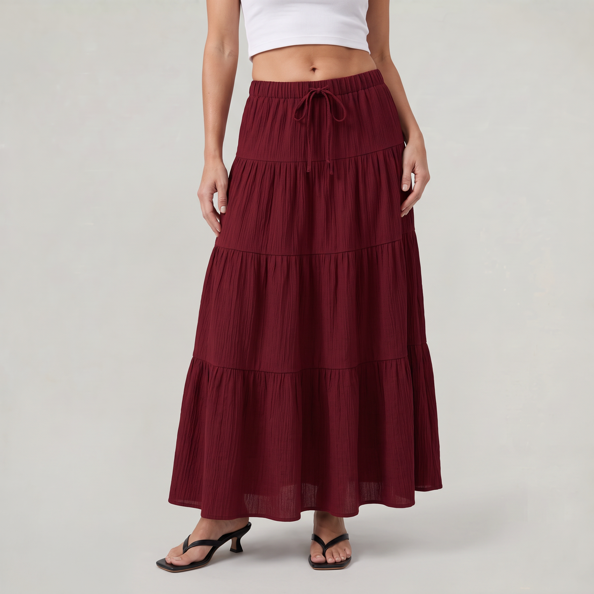 Women’s Tiered Drawstring Maxi Skirt
