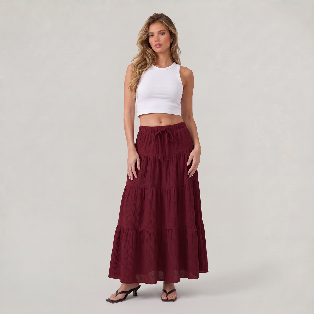 Women’s Tiered Drawstring Maxi Skirt
