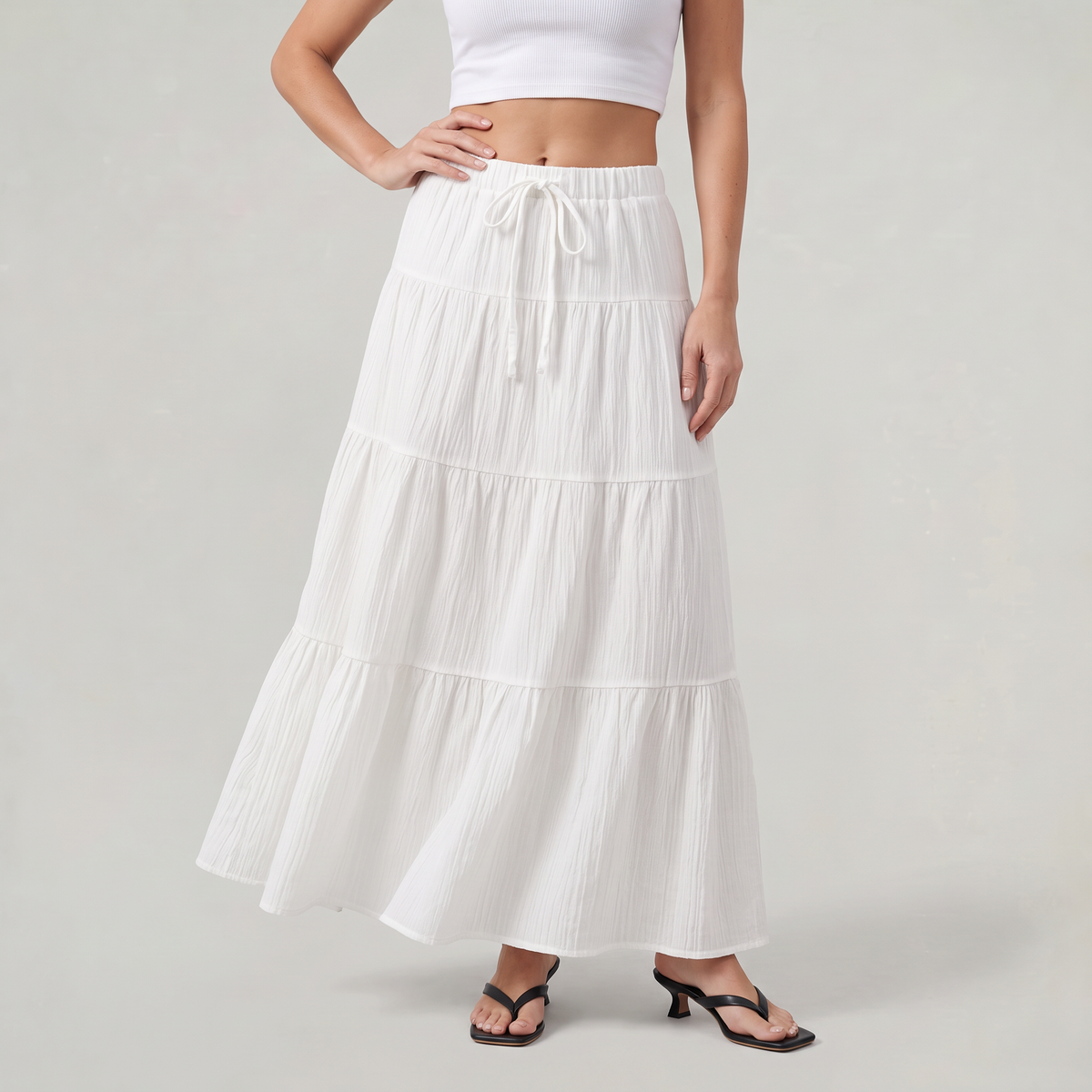 Women’s Tiered Drawstring Maxi Skirt