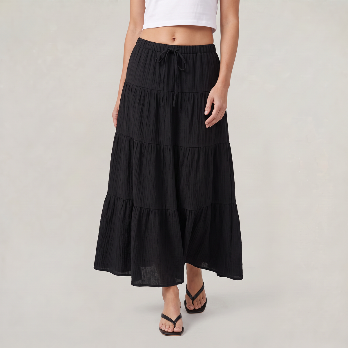 Women’s Tiered Drawstring Maxi Skirt