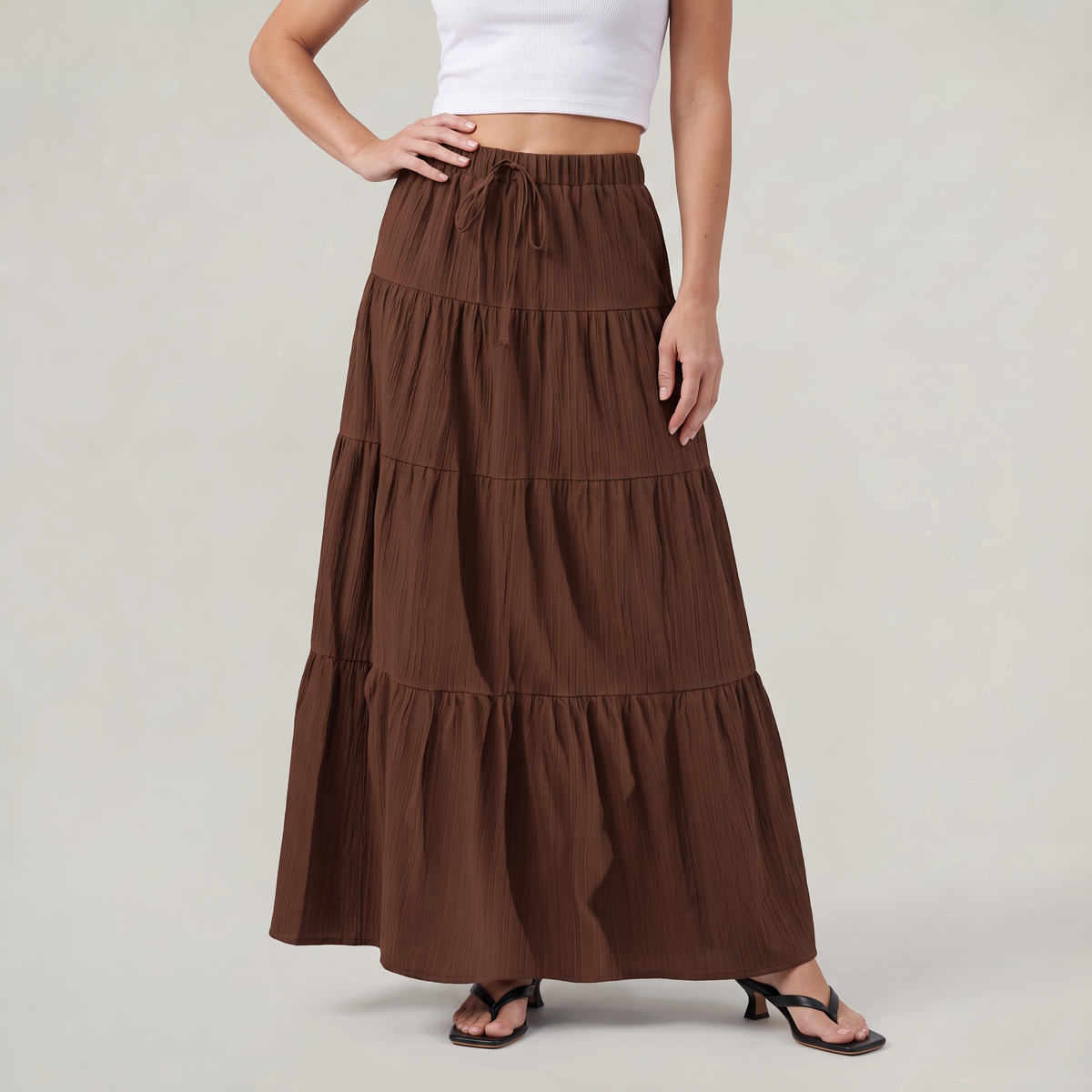 Women’s Tiered Drawstring Maxi Skirt