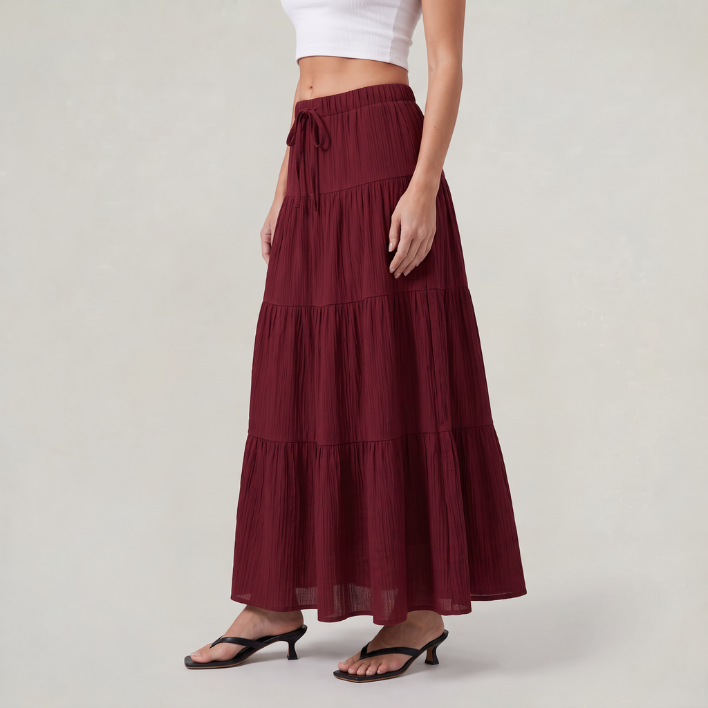 Women’s Tiered Drawstring Maxi Skirt