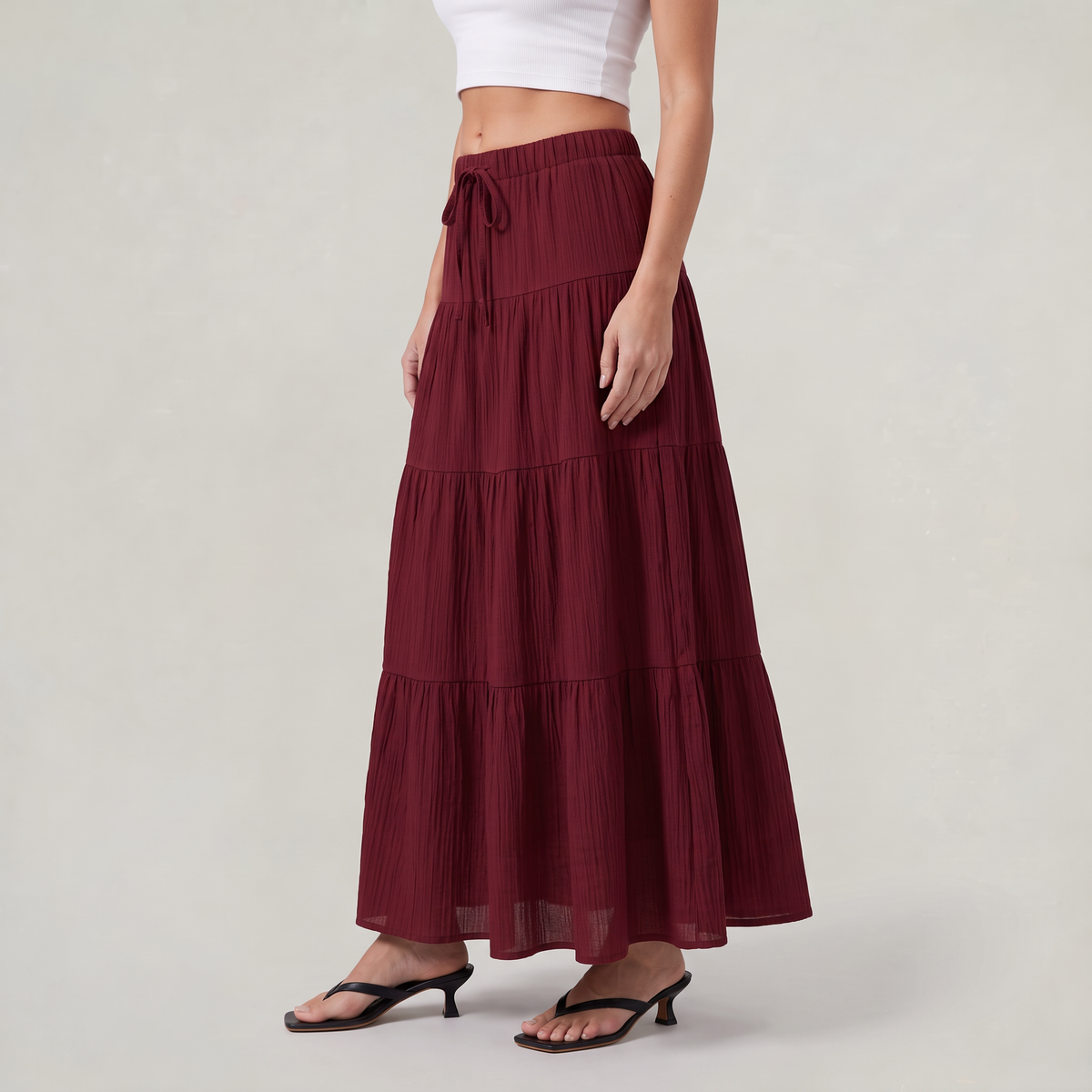 Women’s Tiered Drawstring Maxi Skirt