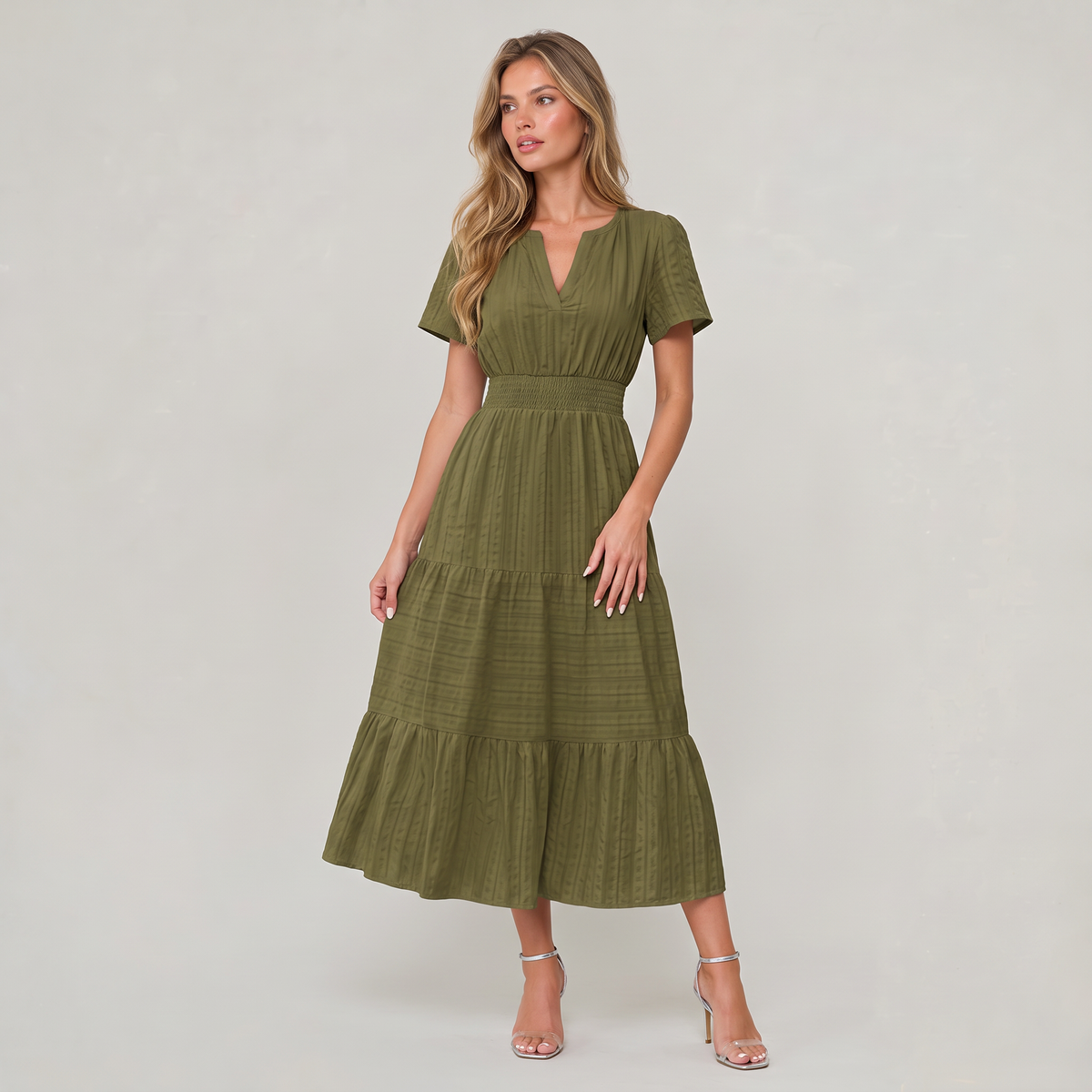 Women’s Tiered Smocked Waist Midi Dress