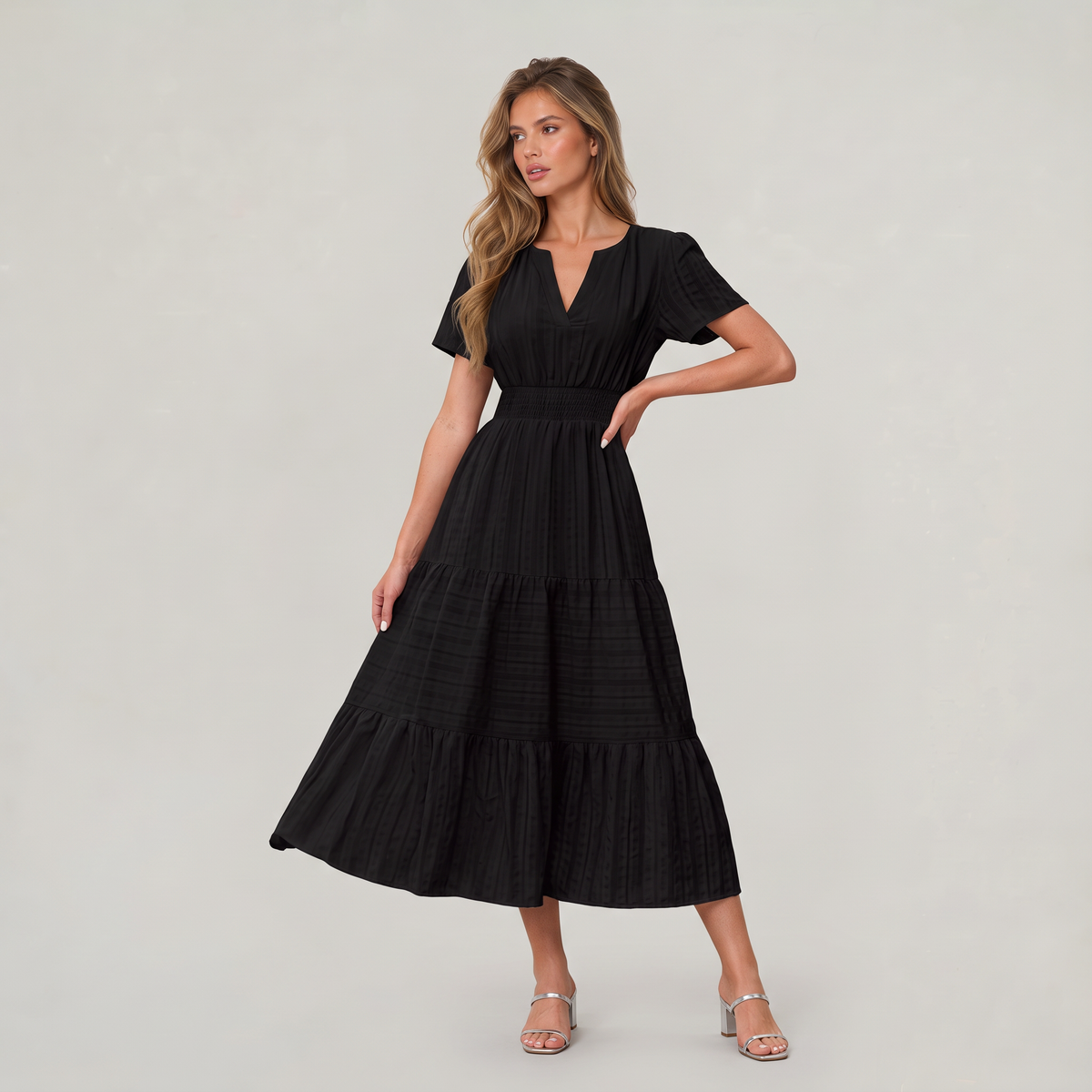 Women’s Tiered Smocked Waist Midi Dress