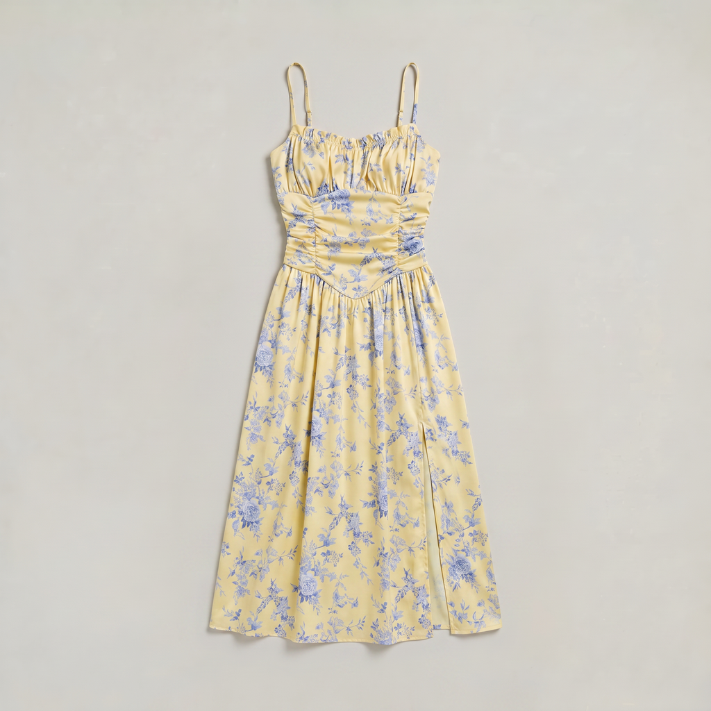 Women’s Yellow Floral Split Maxi Dress