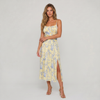 Women’s Yellow Floral Split Maxi Dress