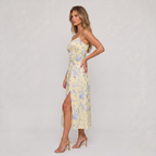 Women’s Yellow Floral Split Maxi Dress