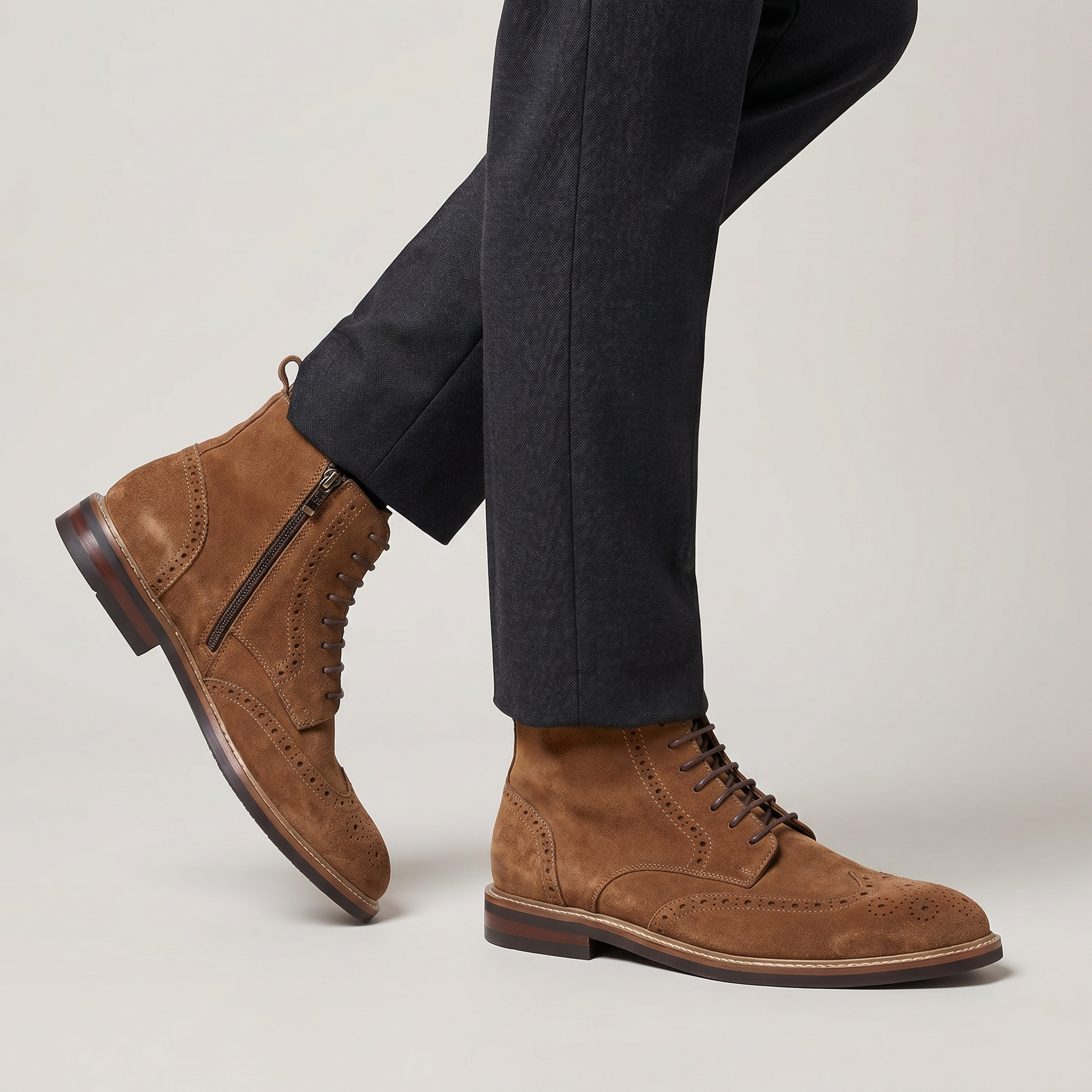 Men’s Brogues Boots - Side Zipper High-Top Ankle Fit