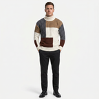 Men’s Cable Knit Sweater - Colour Block Turtleneck Slim Fit