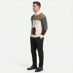 Men’s Cable Knit Sweater - Colour Block Turtleneck Slim Fit