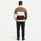 Men’s Cable Knit Sweater - Colour Block Turtleneck Slim Fit
