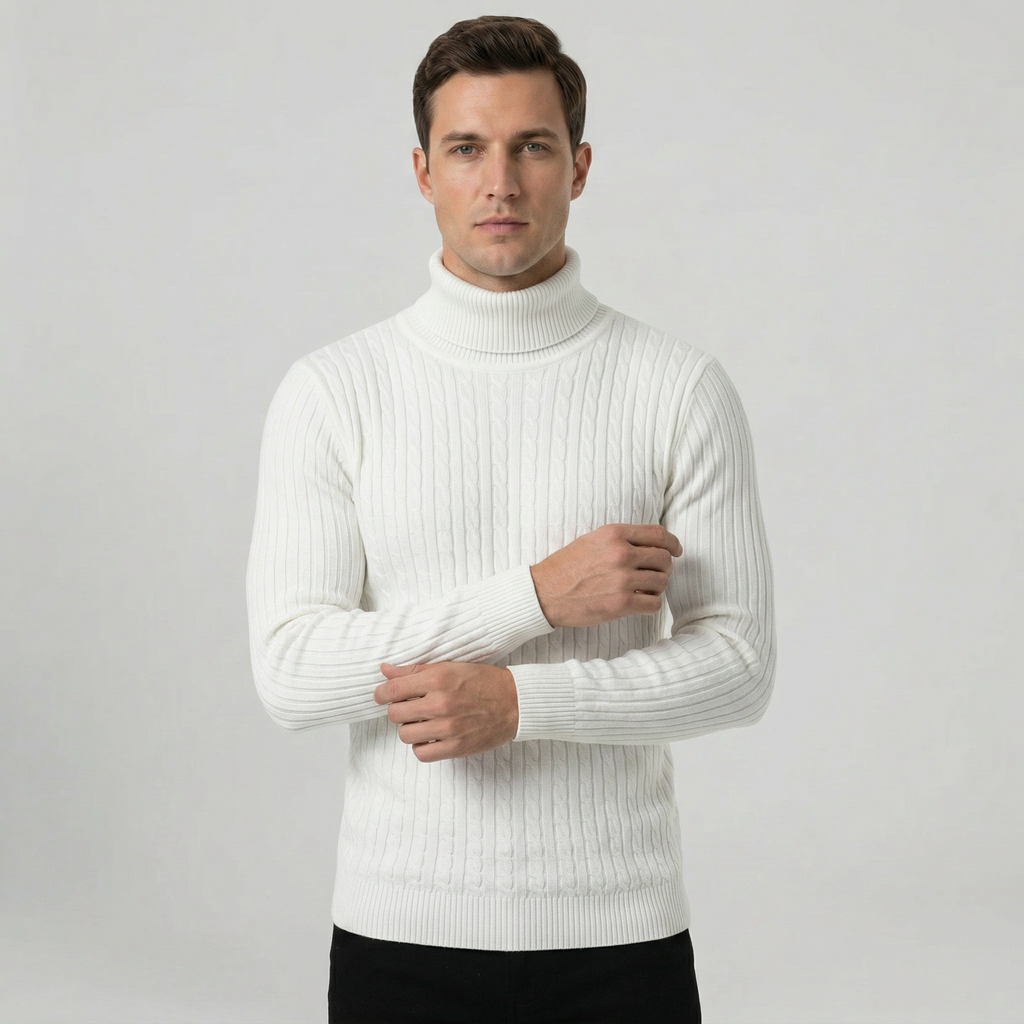 Men’s Cable Knit High-Neck Sweater - Slim Fit
