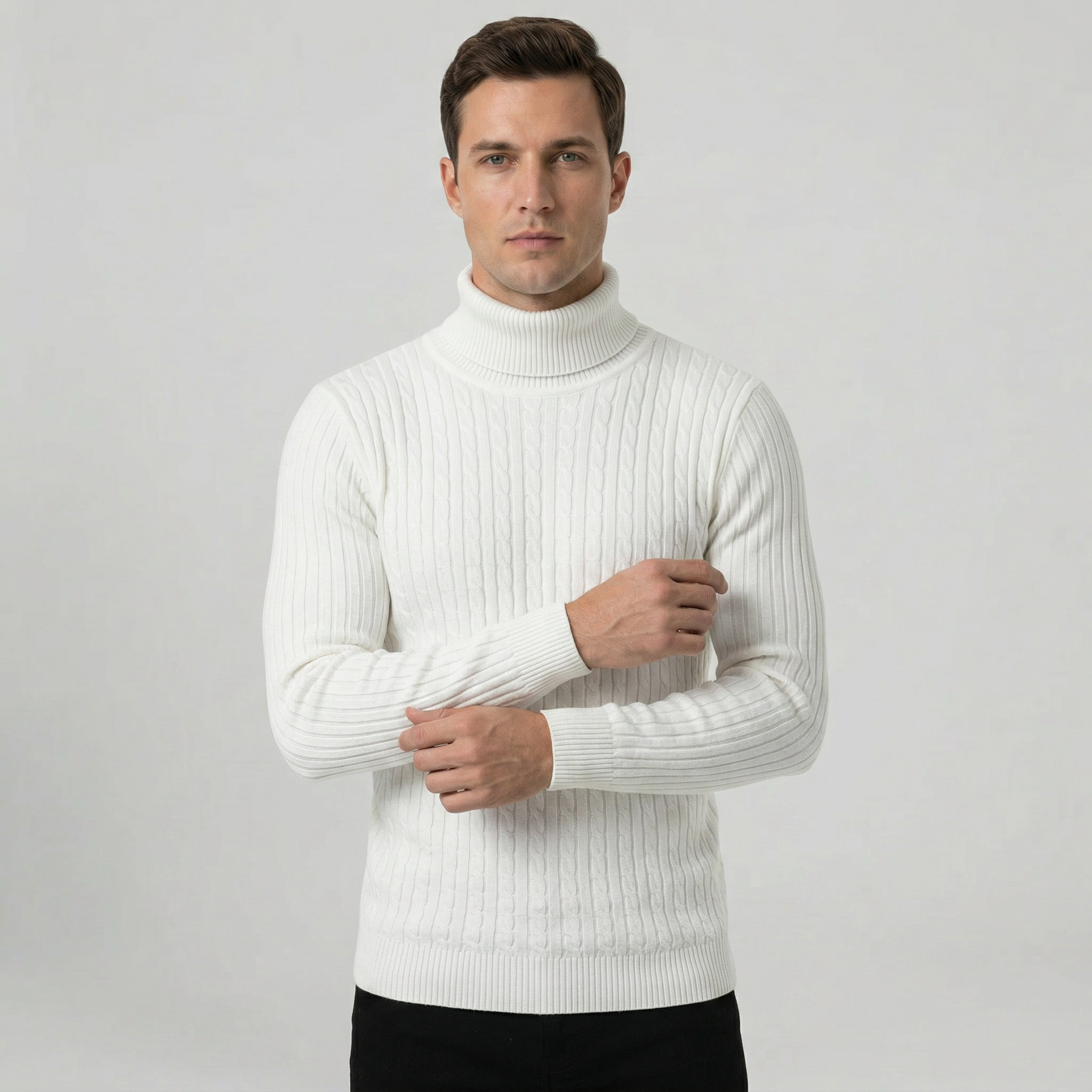 Men’s Cable Knit High-Neck Sweater - Slim Fit