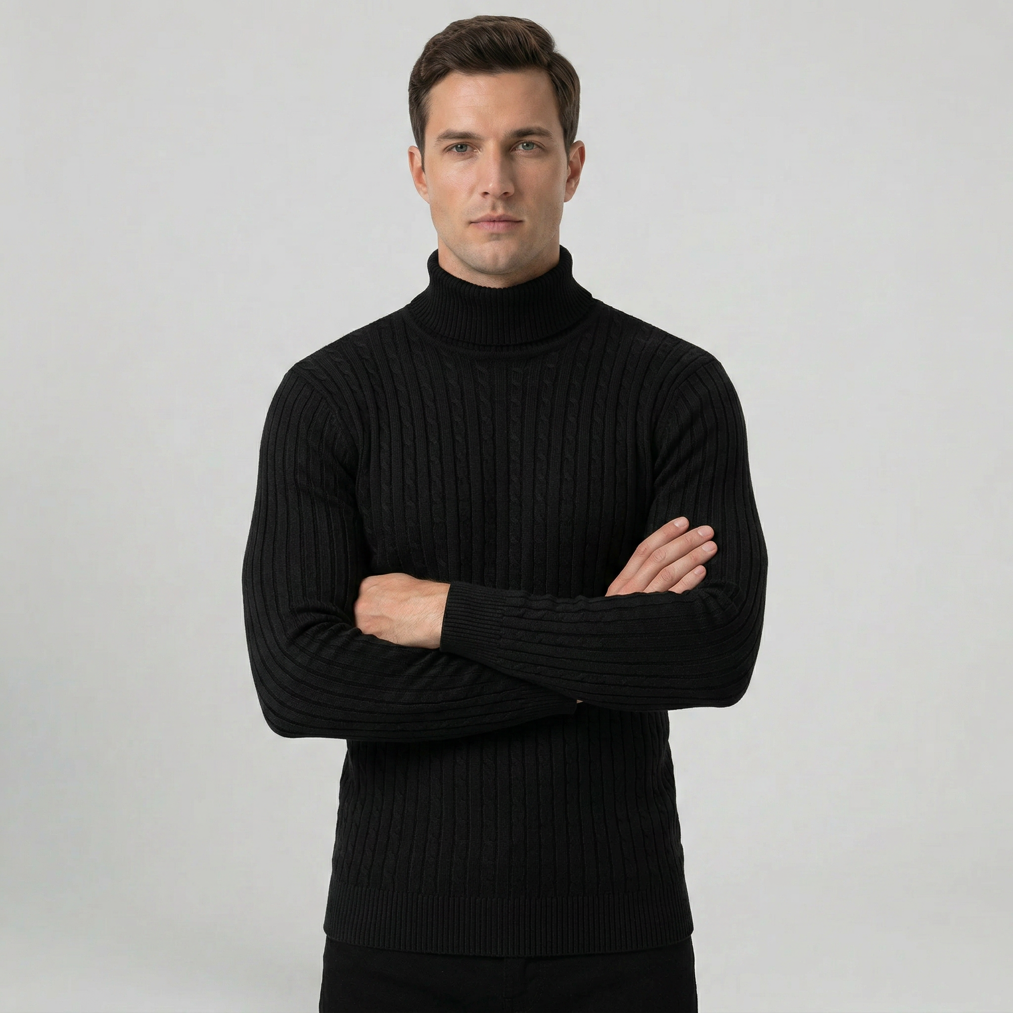 Men’s Cable Knit High-Neck Sweater - Slim Fit