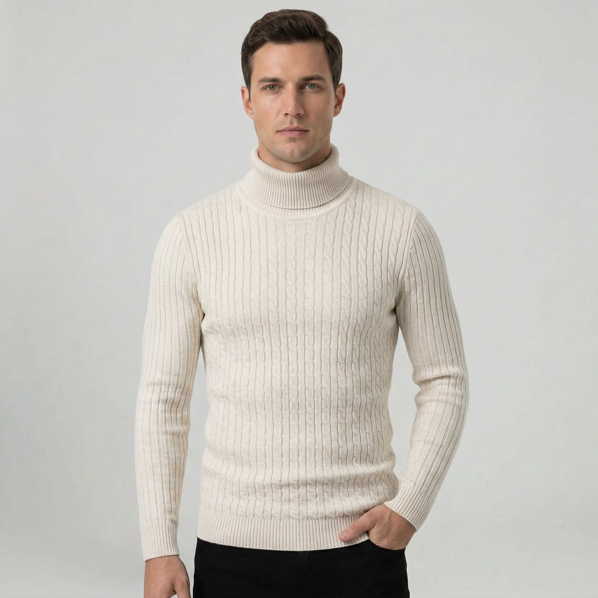 Men’s Cable Knit High-Neck Sweater - Slim Fit