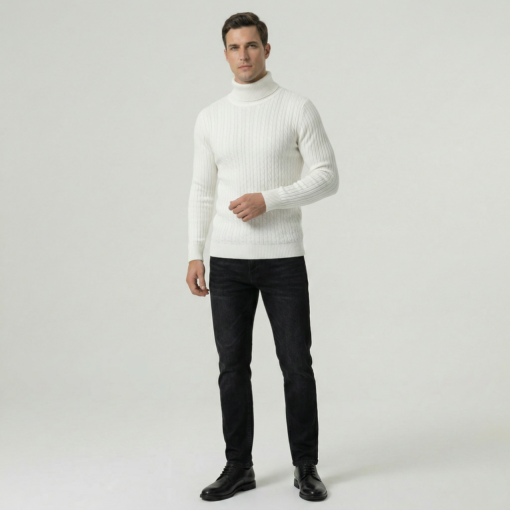 Men’s Cable Knit High-Neck Sweater - Slim Fit