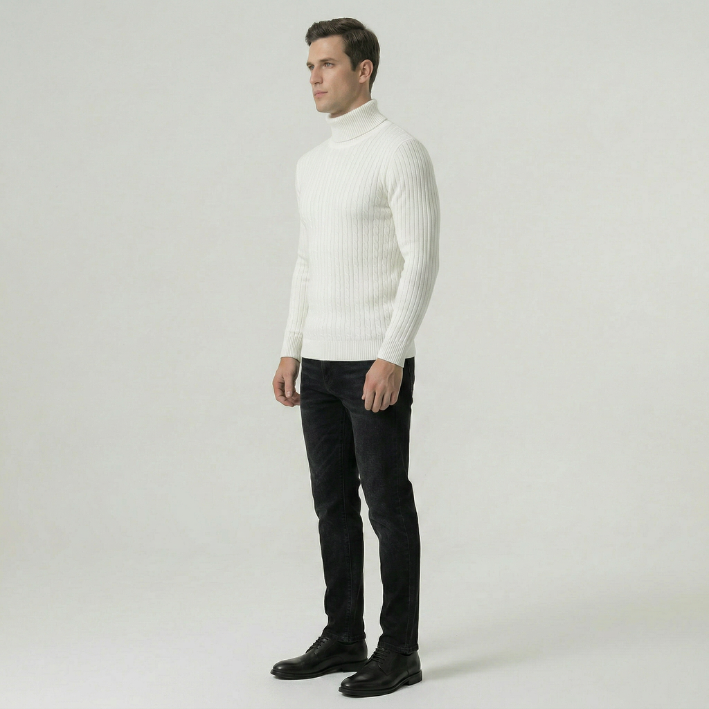 Men’s Cable Knit High-Neck Sweater - Slim Fit
