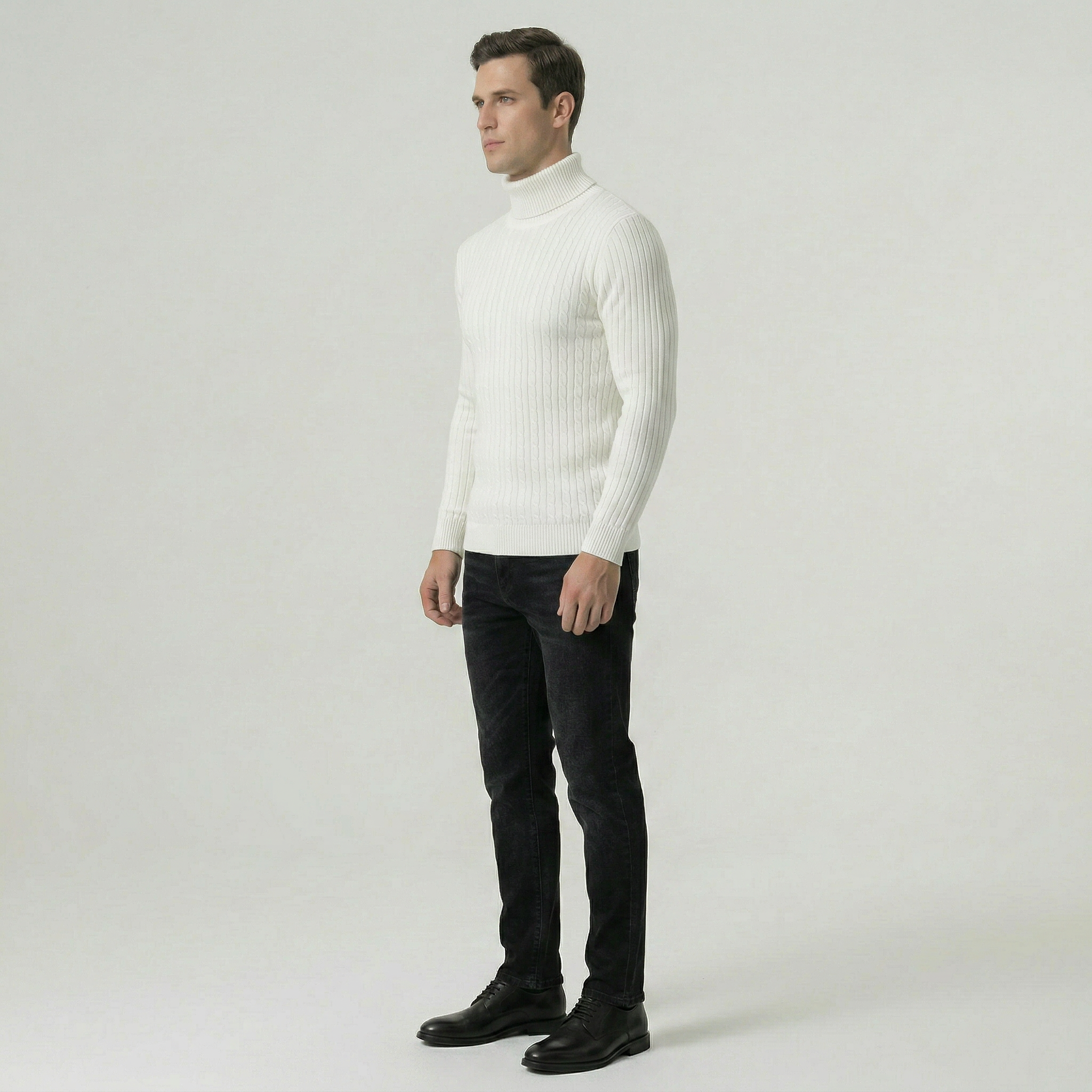Men’s Cable Knit High-Neck Sweater - Slim Fit