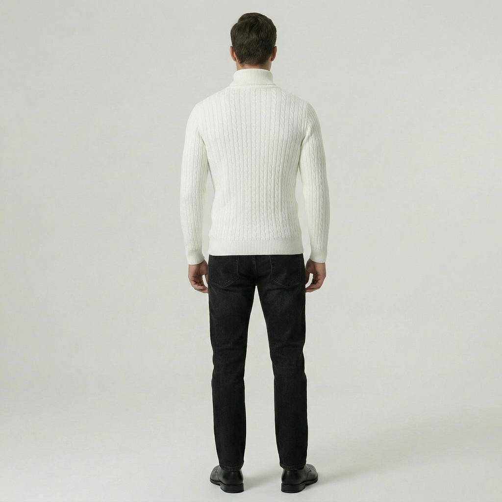 Men’s Cable Knit High-Neck Sweater - Slim Fit