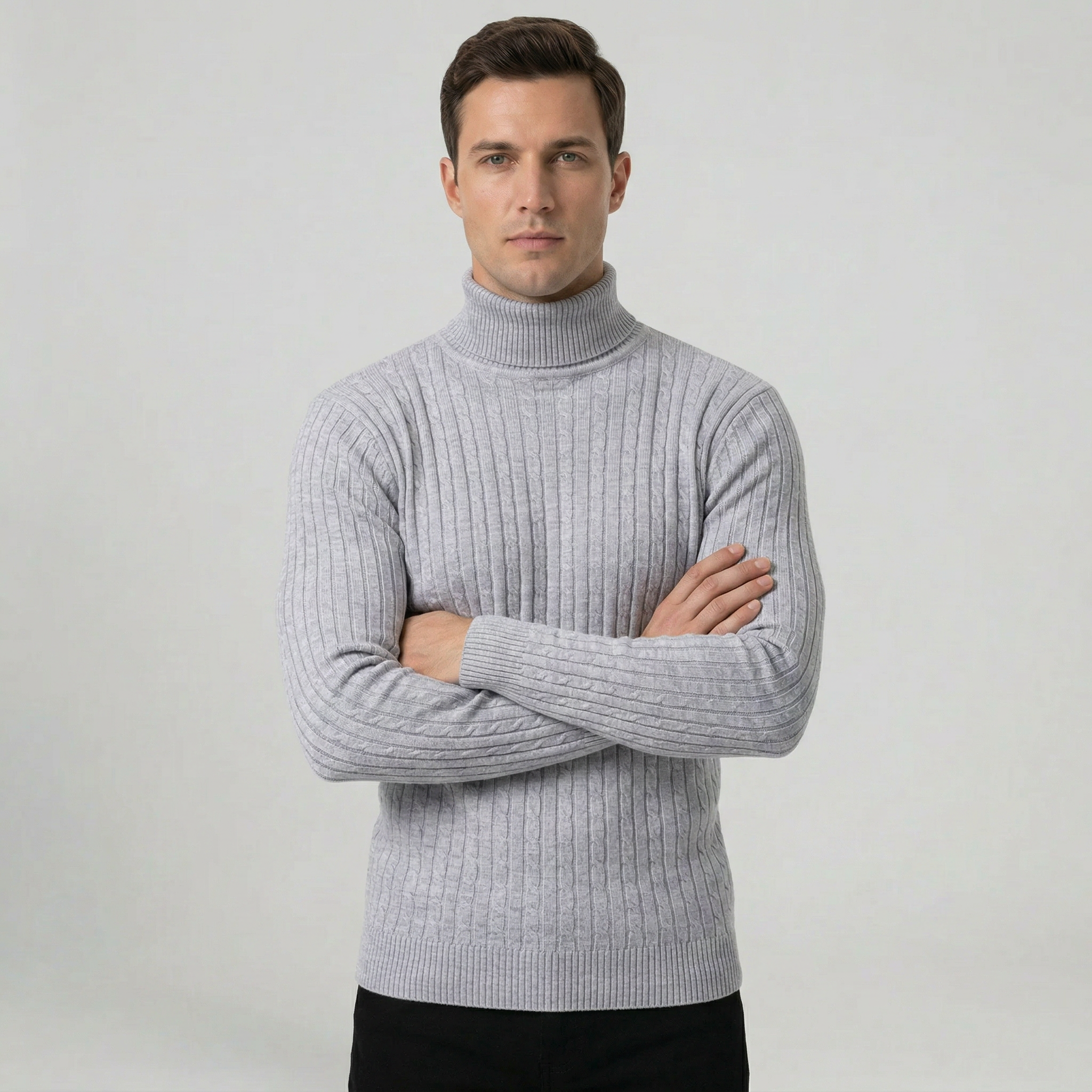 Men’s Cable Knit High-Neck Sweater - Slim Fit