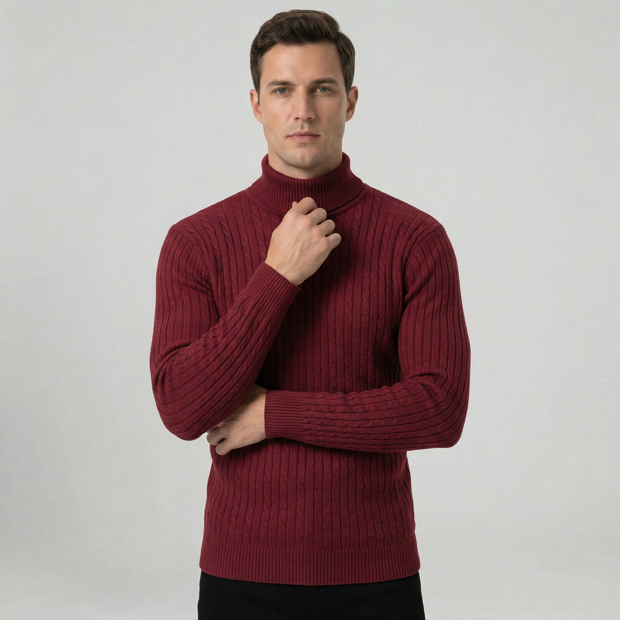 Men’s Cable Knit High-Neck Sweater - Slim Fit