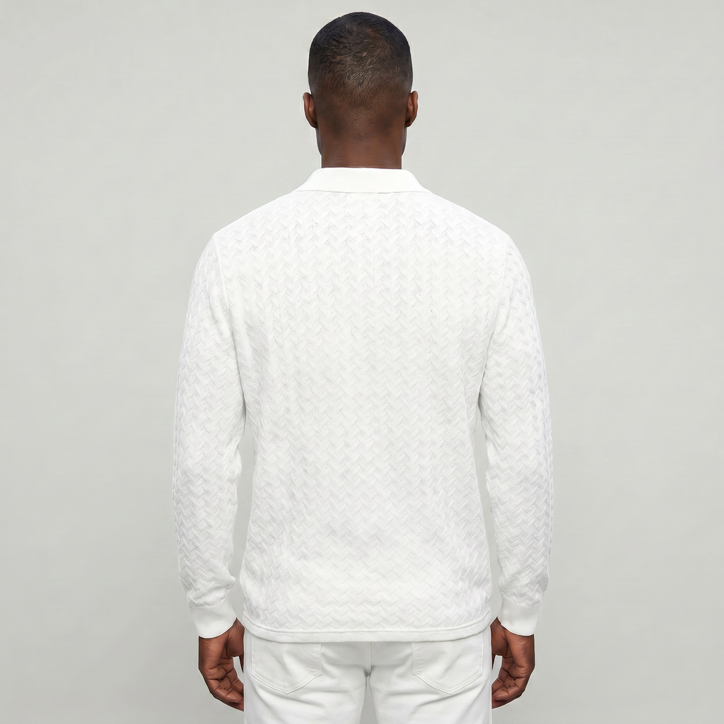 Men’s Cable Knit Polo Sweater - Long Sleeve Business Casual Shirt