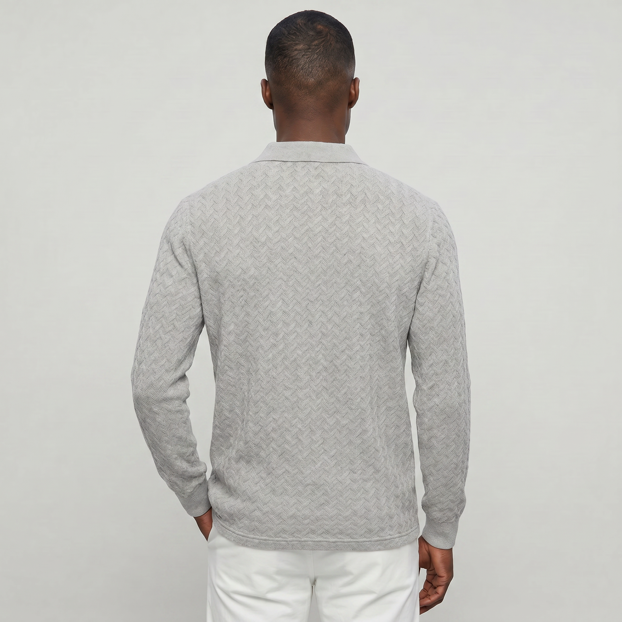 Men’s Cable Knit Polo Sweater - Long Sleeve Business Casual Shirt