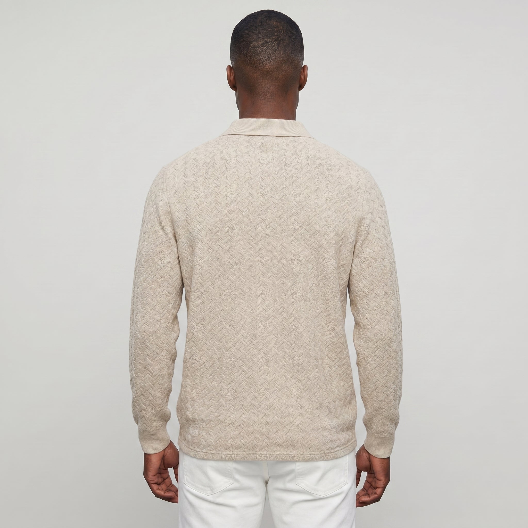 Men’s Cable Knit Polo Sweater - Long Sleeve Business Casual Shirt