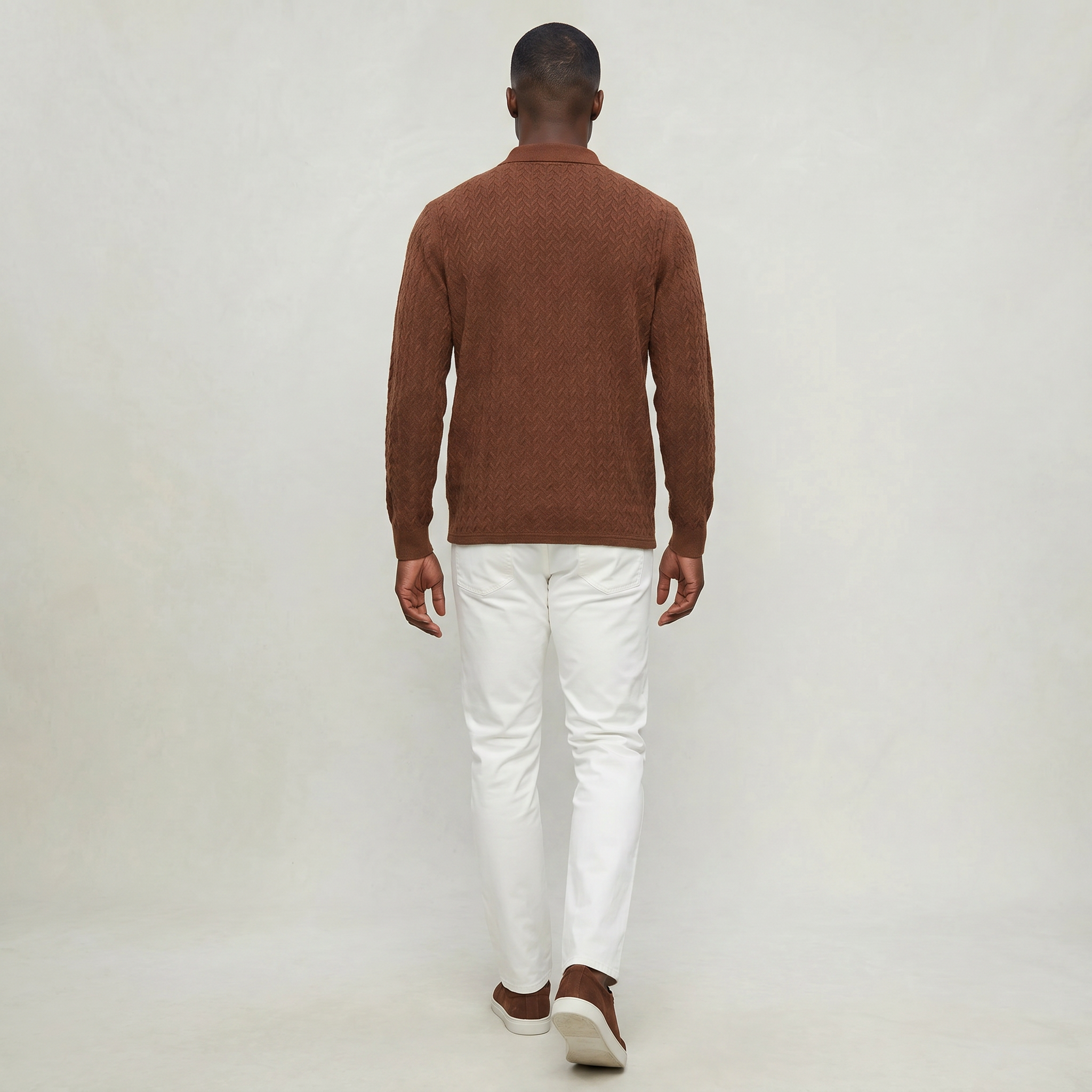 Men’s Cable Knit Polo Sweater - Long Sleeve Business Casual Shirt