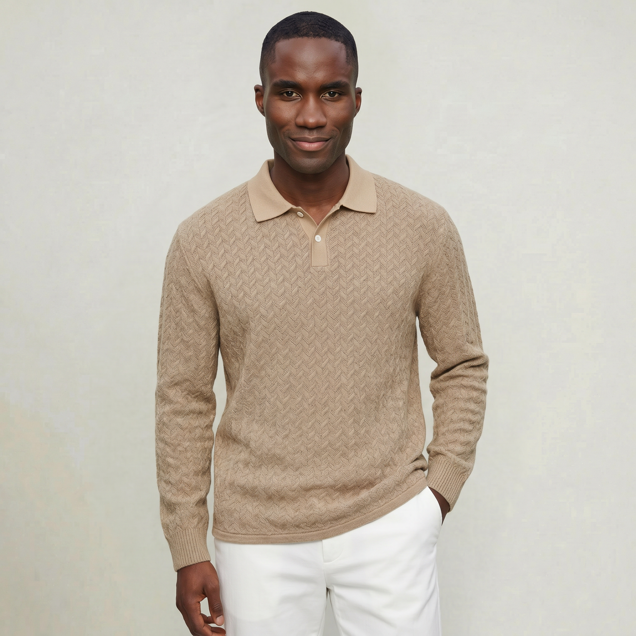 Men’s Cable Knit Polo Sweater - Long Sleeve Business Casual Shirt