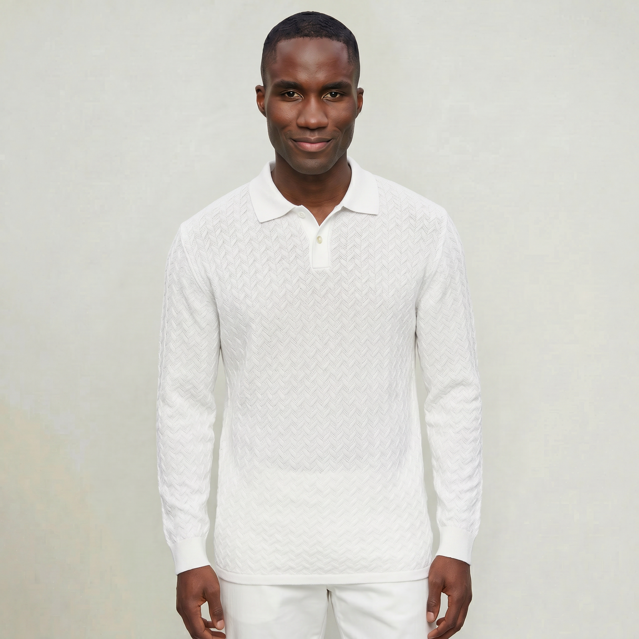 Men’s Cable Knit Polo Sweater - Long Sleeve Business Casual Shirt