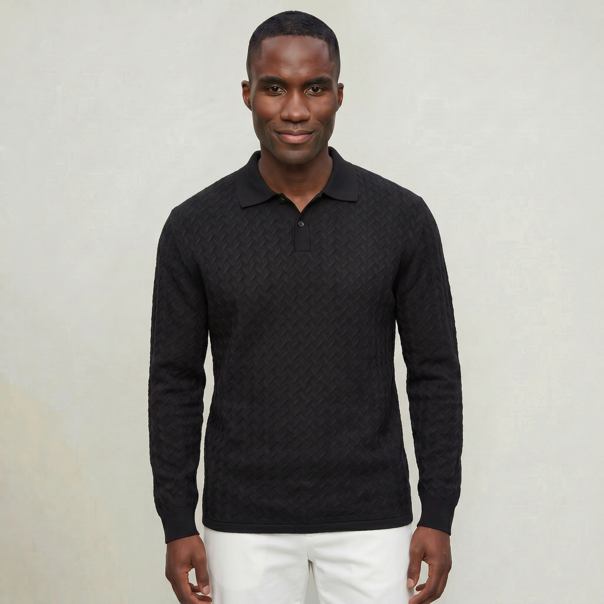 Men’s Cable Knit Polo Sweater - Long Sleeve Business Casual Shirt