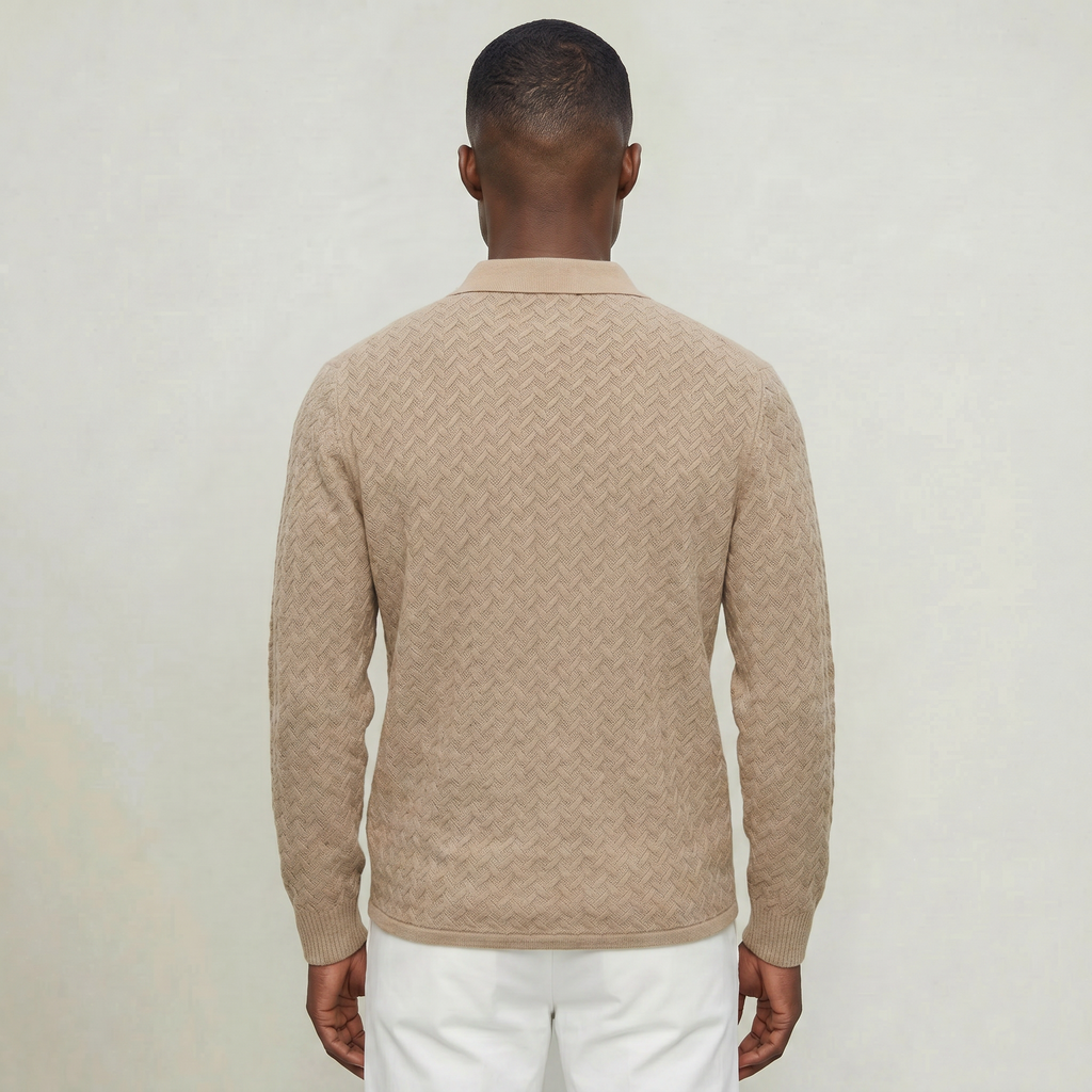 Men’s Cable Knit Polo Sweater - Long Sleeve Business Casual Shirt
