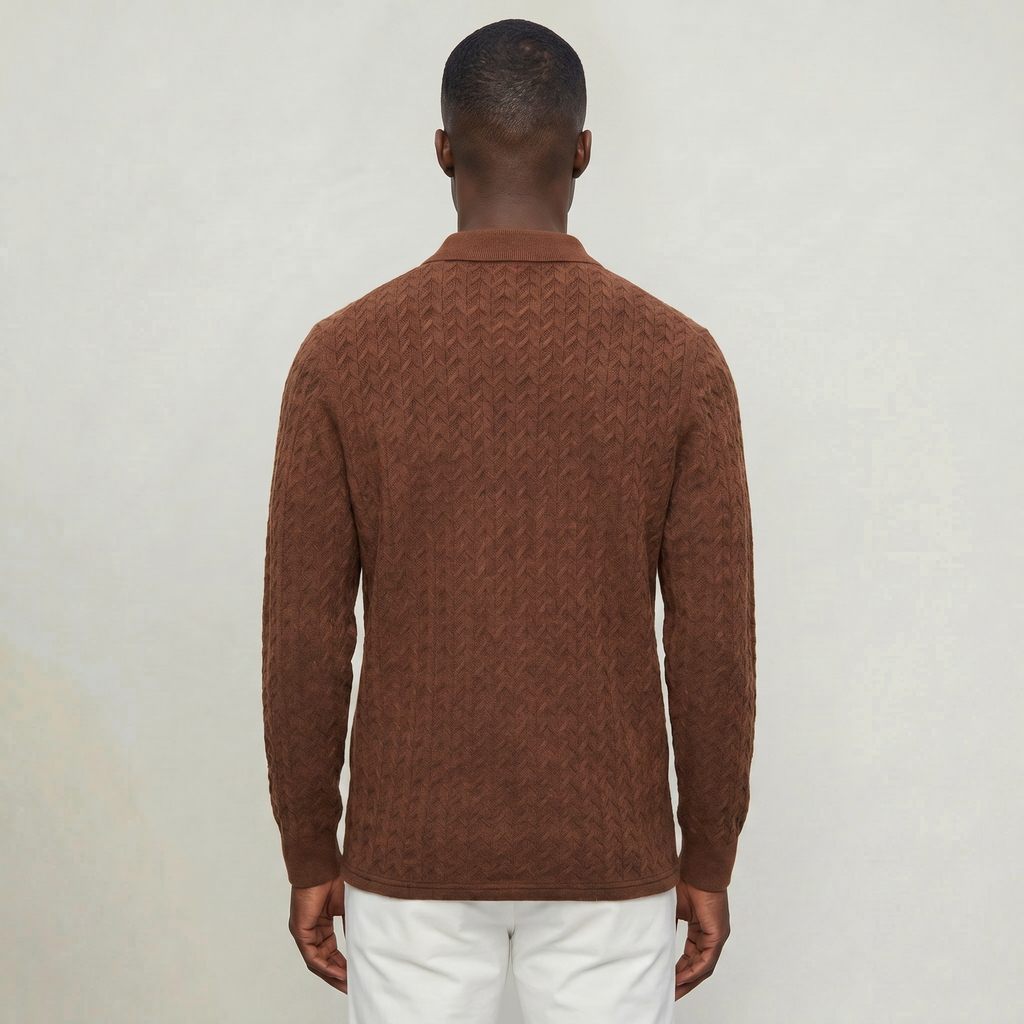 Men’s Cable Knit Polo Sweater - Long Sleeve Business Casual Shirt