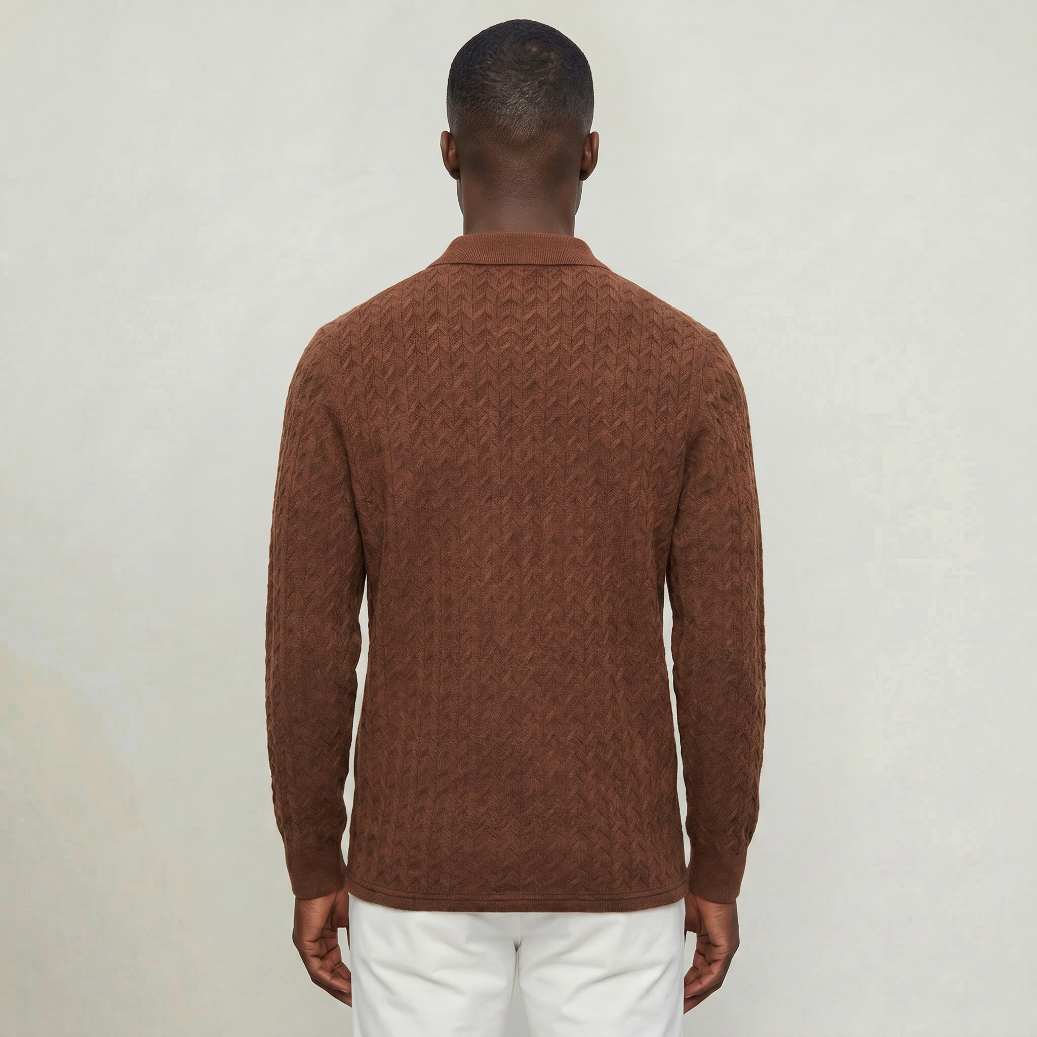 Men’s Cable Knit Polo Sweater - Long Sleeve Business Casual Shirt