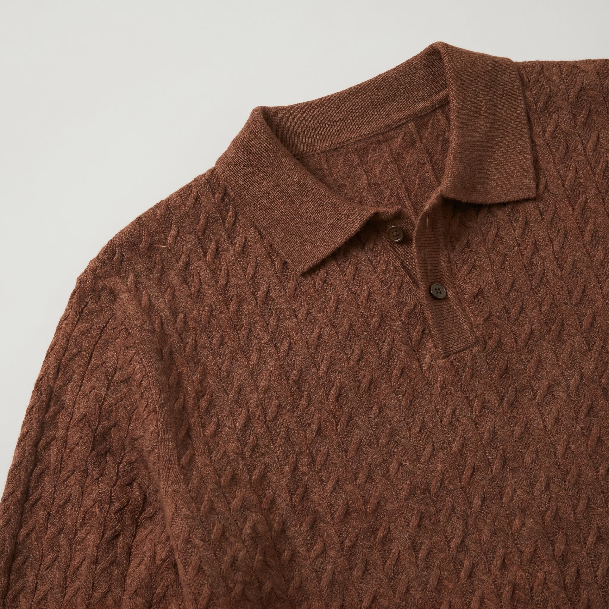 Men’s Cable Knit Polo Sweater - Long Sleeve Business Casual Shirt